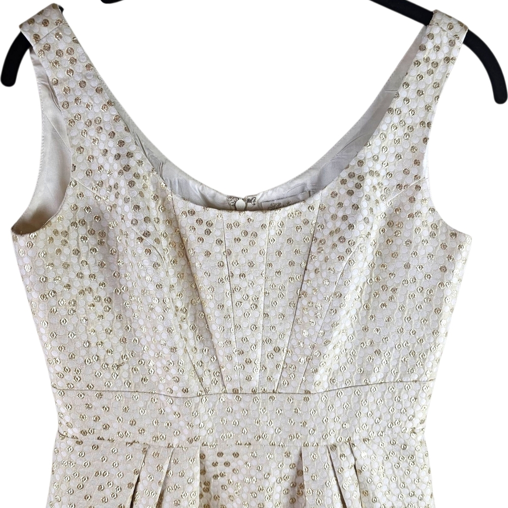 Shoshanna Cream and Gold Polka Dot A Line Mini Dress In 4 - Picture 3 of 7